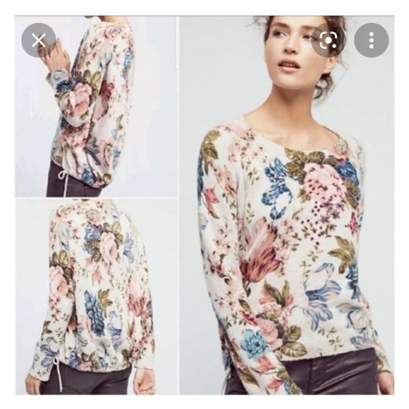 Anthropologie Sweaters - Anthropologie Angel of North Gray floral Long sleeve vintage Crewneck Sweater M